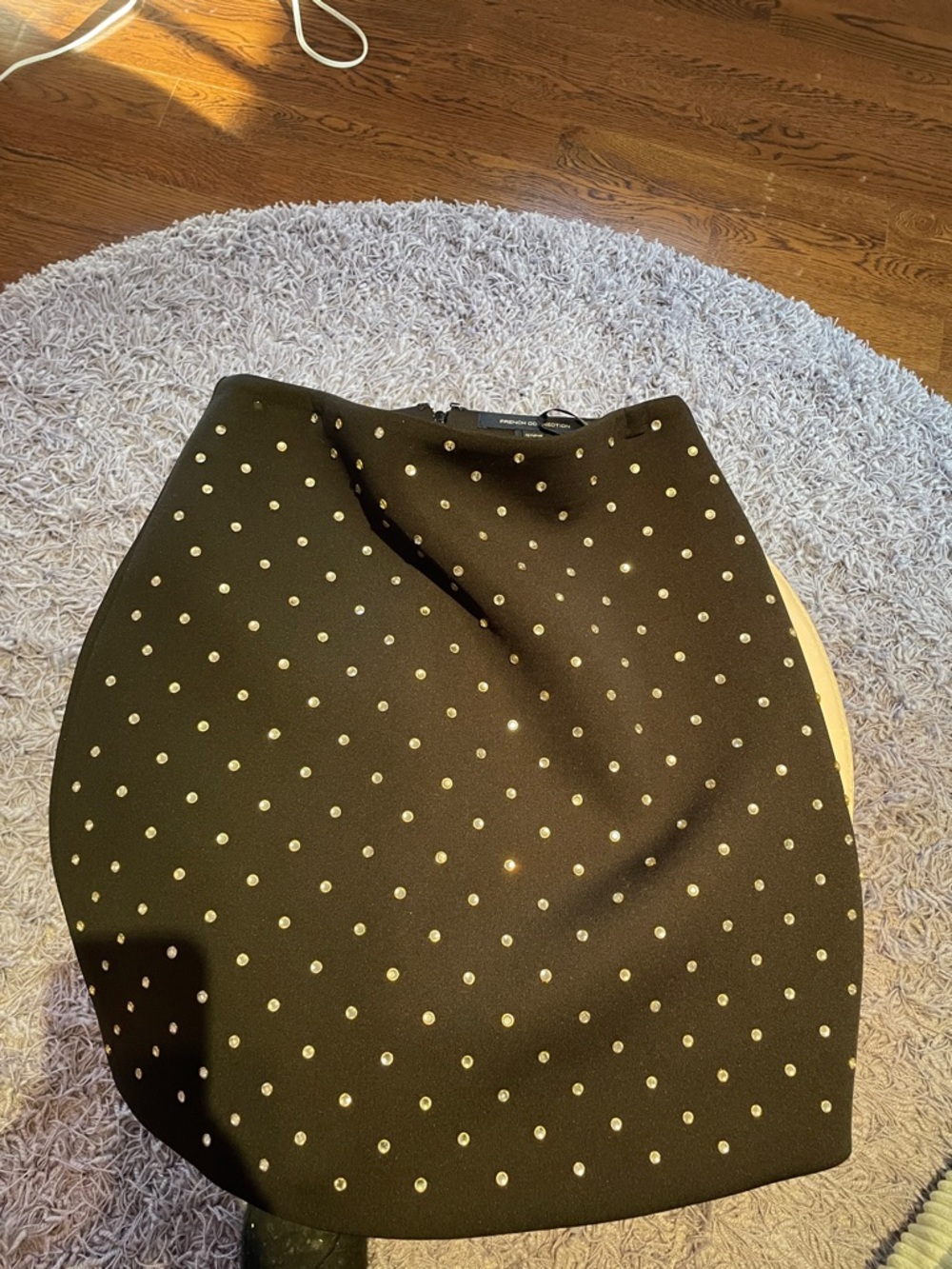 Black scuba  Skirt with rhinestone Stud Accents